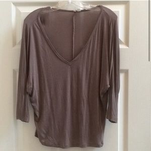 Frenchi V-Neck 3/4 length Sleeve Brown Tee